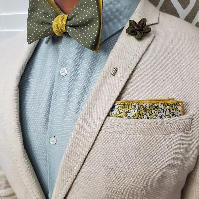 Polka Dot Linen Olive Bow Set
