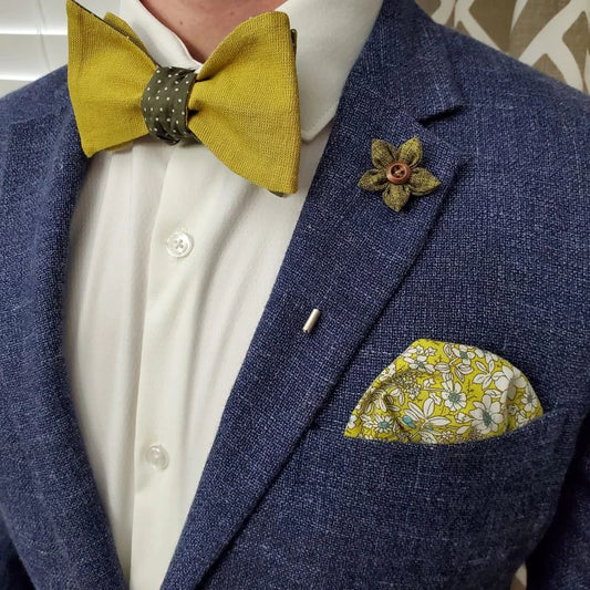 Polka Dot Linen Olive Bow Set