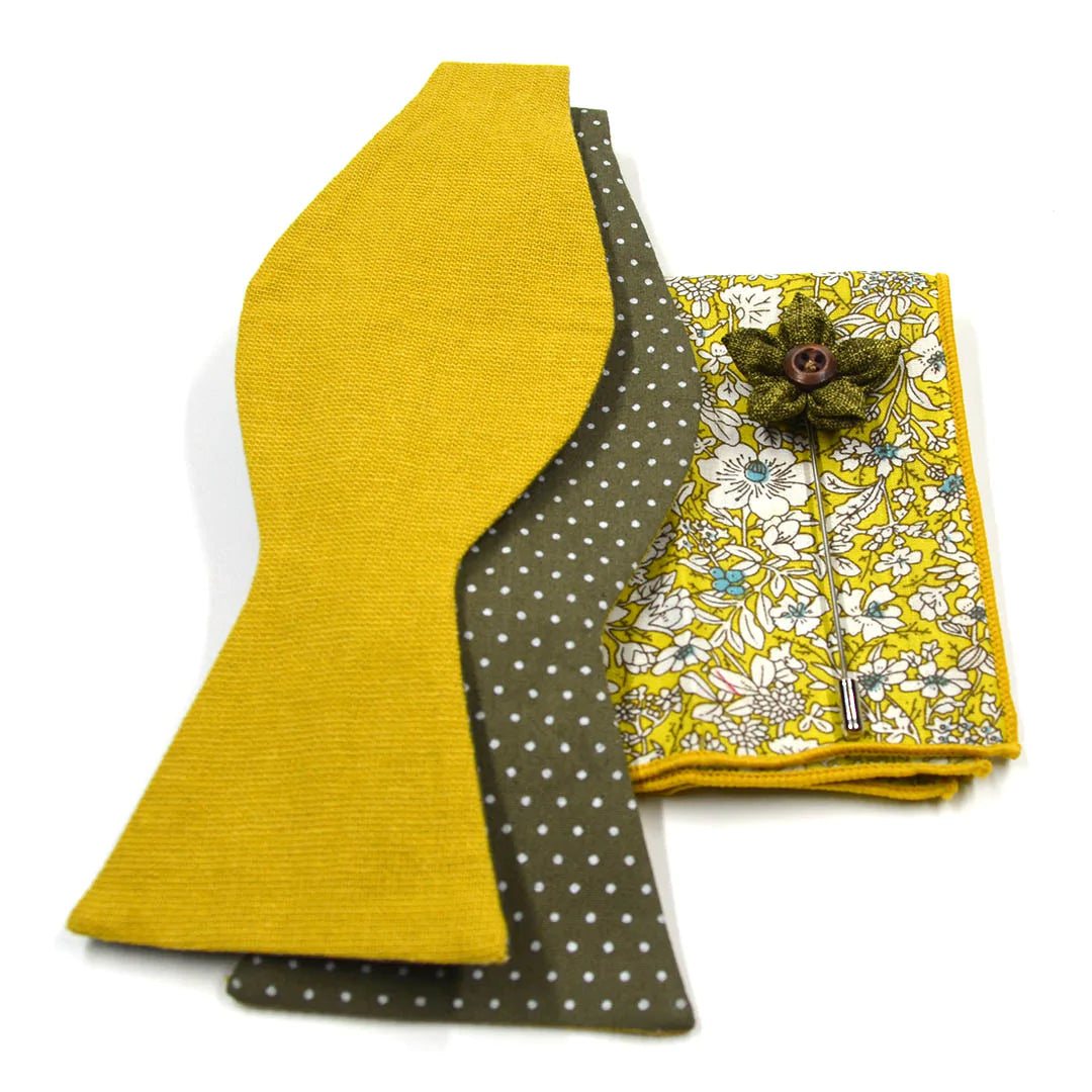 Polka Dot Linen Olive Bow Set