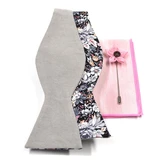 Floral Grey Linen Self Tie Bow Set